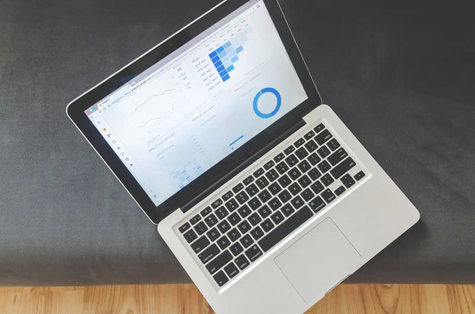 Dirigeant consultant un logiciel de gestion sur un ordinateur portable avec tableaux de bord